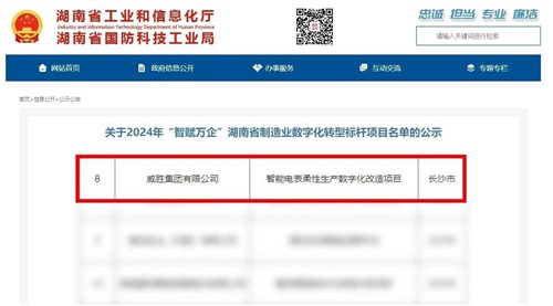 威勝集團上榜2024年“智賦萬企”湖南省制造業(yè)數(shù)字化轉(zhuǎn)型標桿項目名單